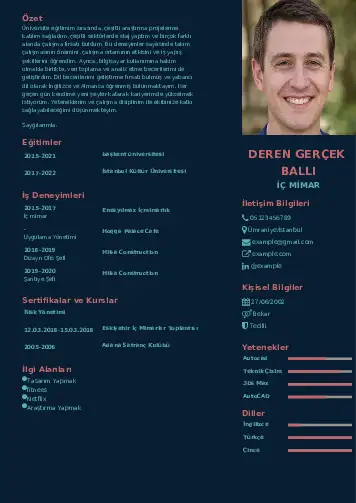 İç Mimar Cv Örnekleri cv indir